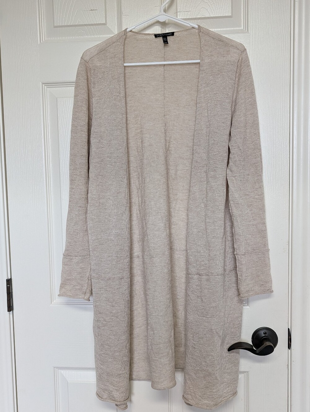 Eileen Fisher Women's Beige Open Front Cardigan Tencel Wool Alpaca M
